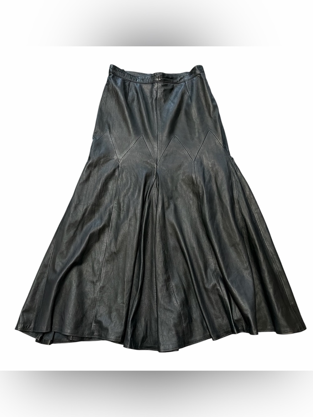 Vintage Women's High Waisted Black Leather Flared Maxi Skirt Size 28